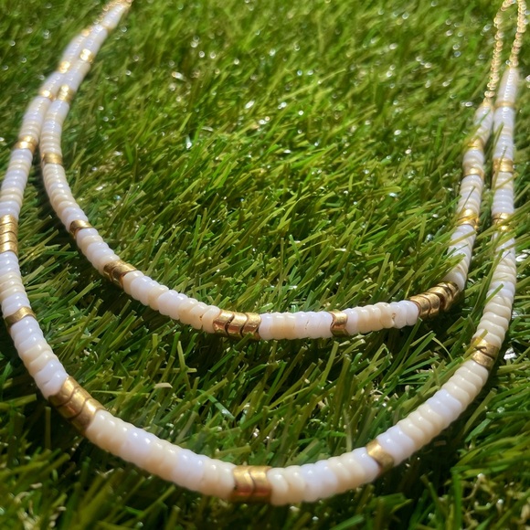 Two J.Crew Layered Chevron Bead Necklaces | 2 for 1!!! | White Blue Gold - Picture 6 of 11